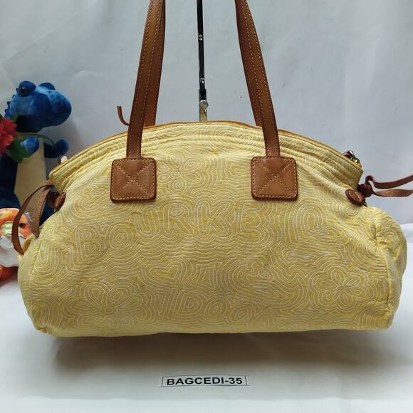 Dooney & Bourke Yellow Canvas Leather Trim Zipper Closure Satchel Shoulder Bag - Picture 2 of 13